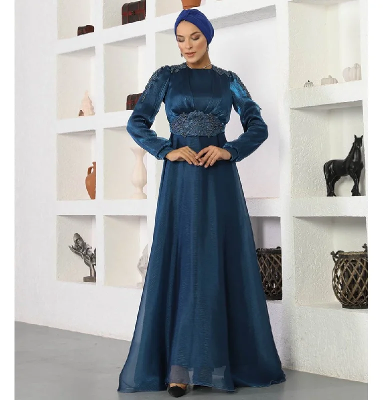 Modest Formal Embellished Dress G489 Navy Blue