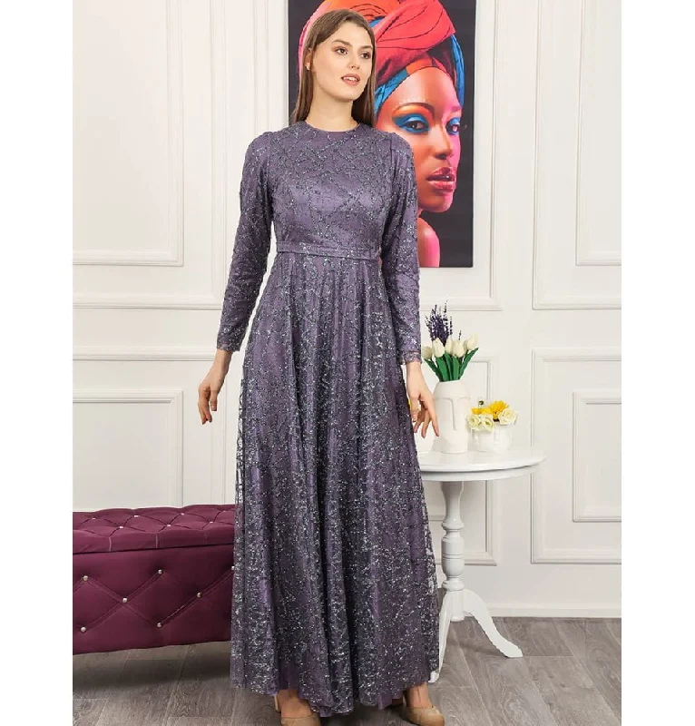 Modest Formal Glittery Abstract Dress 508 Lilac