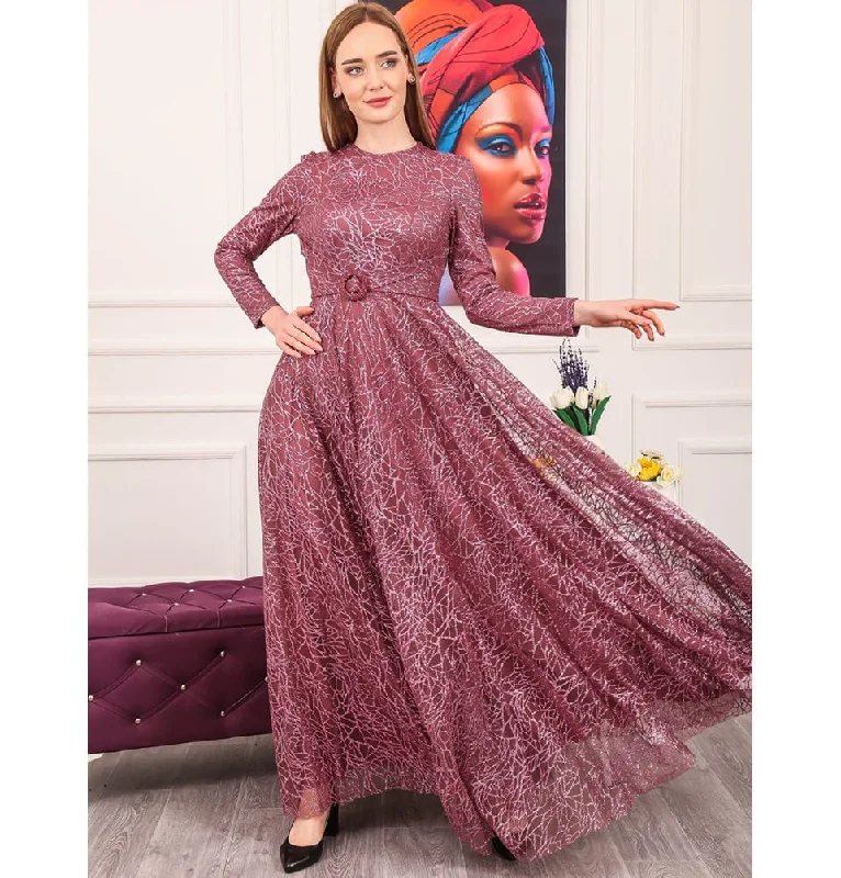 Modest Formal Glittery Geometric Dress 477 Rose