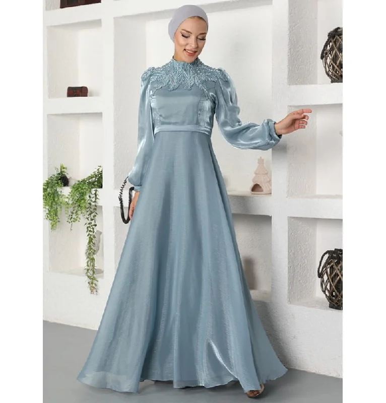 Modest Formal Leaf Dress G539 Mint