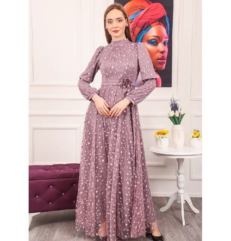 Modest Formal Polka Dot Dress G461 Lilac