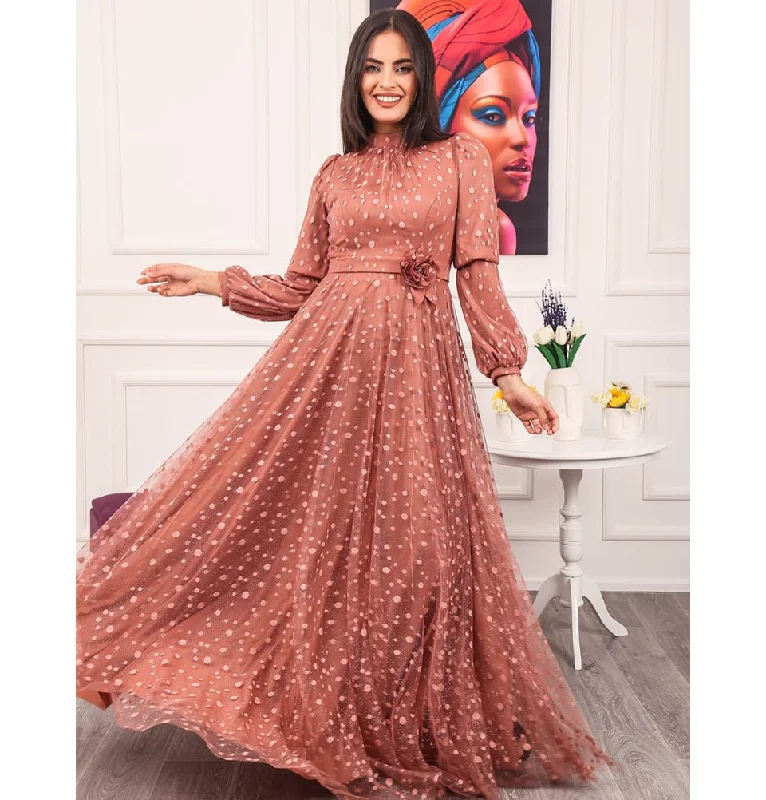 Modest Formal Polka Dot Dress G461 Rose