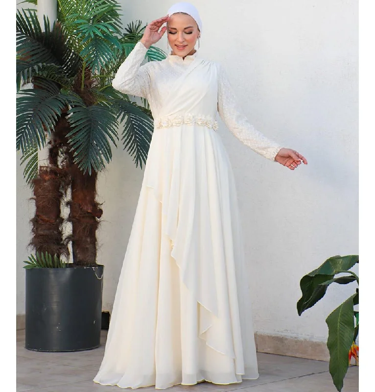 Modest Formal Rose Dress G584 Ivory