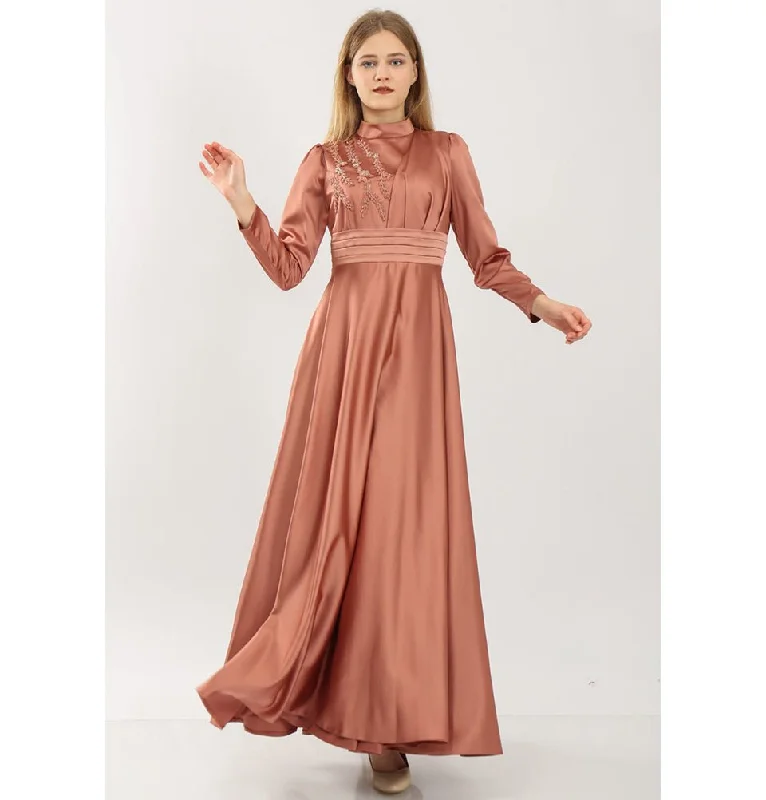 Modest Formal Satin Dress G432 Rose Gold