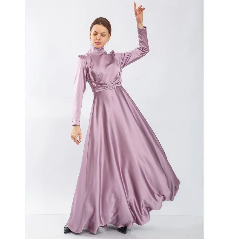 Modest Formal Satin Dress G459 Lilac