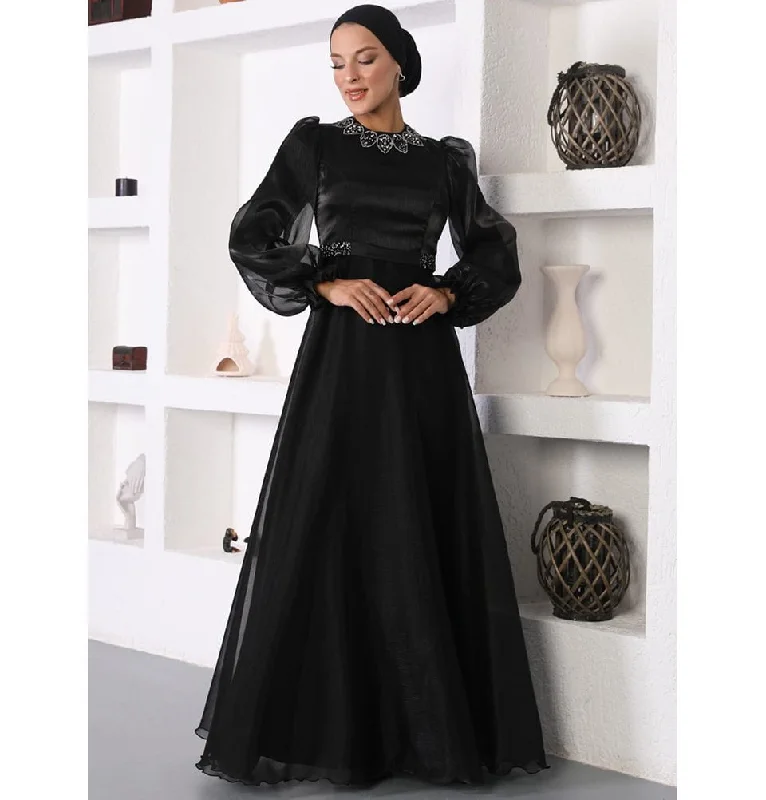 Modest Formal Satin Dress G531 Black