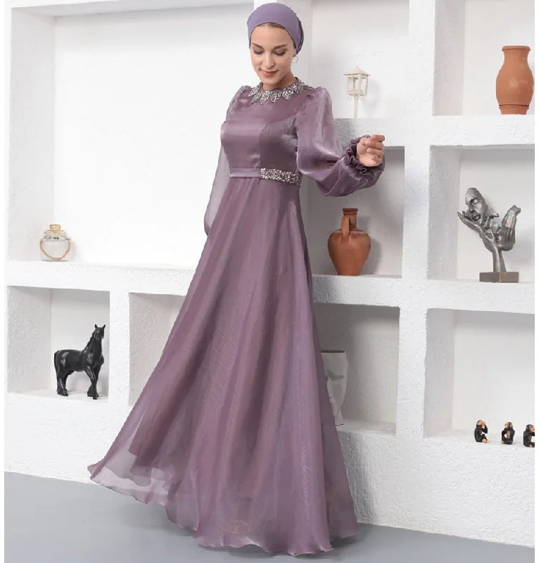 Modest Formal Satin Dress G531 Lilac