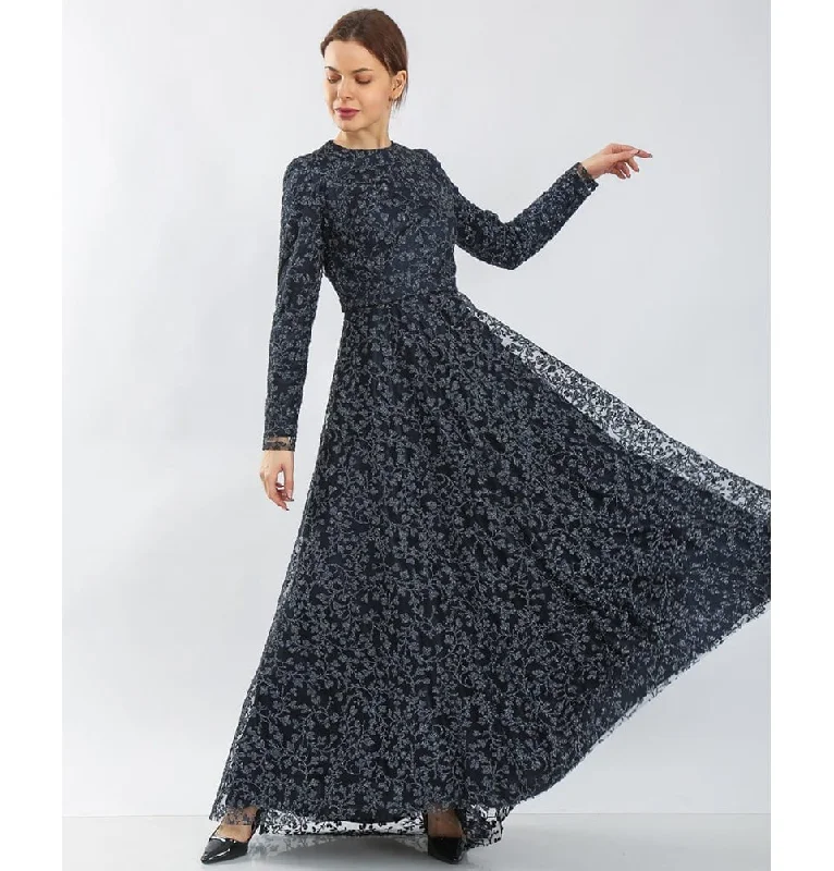 Modest Formal Vine Dress G481 Navy Blue