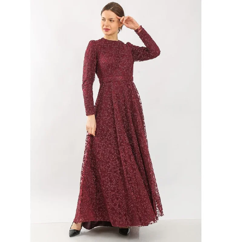 Modest Formal Vine Dress G481 Red