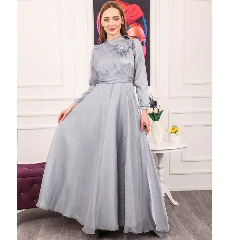 Modest Formal Wrap Dress G447 Light Grey