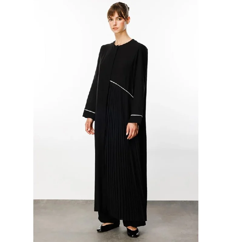 Modest Muslim Women’s Pleated Accent Abaya Dress - 241848 Black