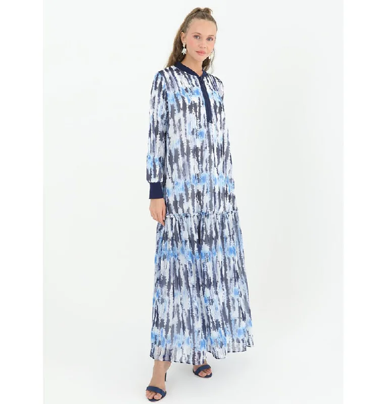 Modest Women's Abstract Dress 12531 - Navy