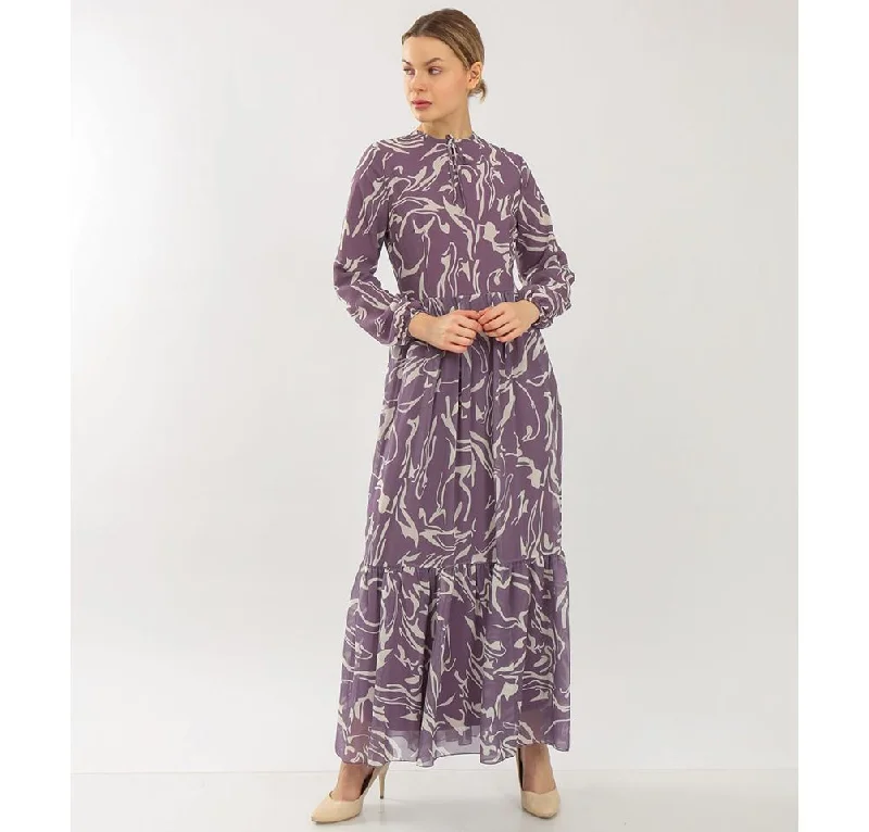 Modest Women's Dress Abstract 70108 - Purple