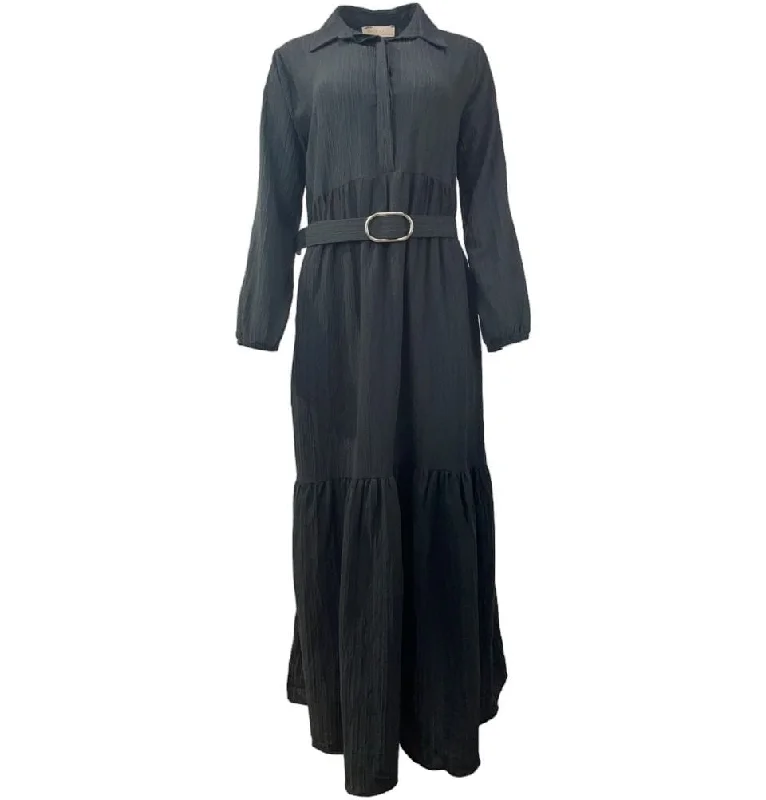 Modest Women's Dress - Striped Black