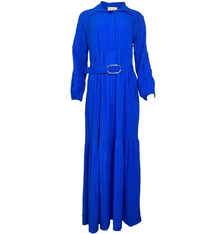 Modest Women's Dress - Striped Blue