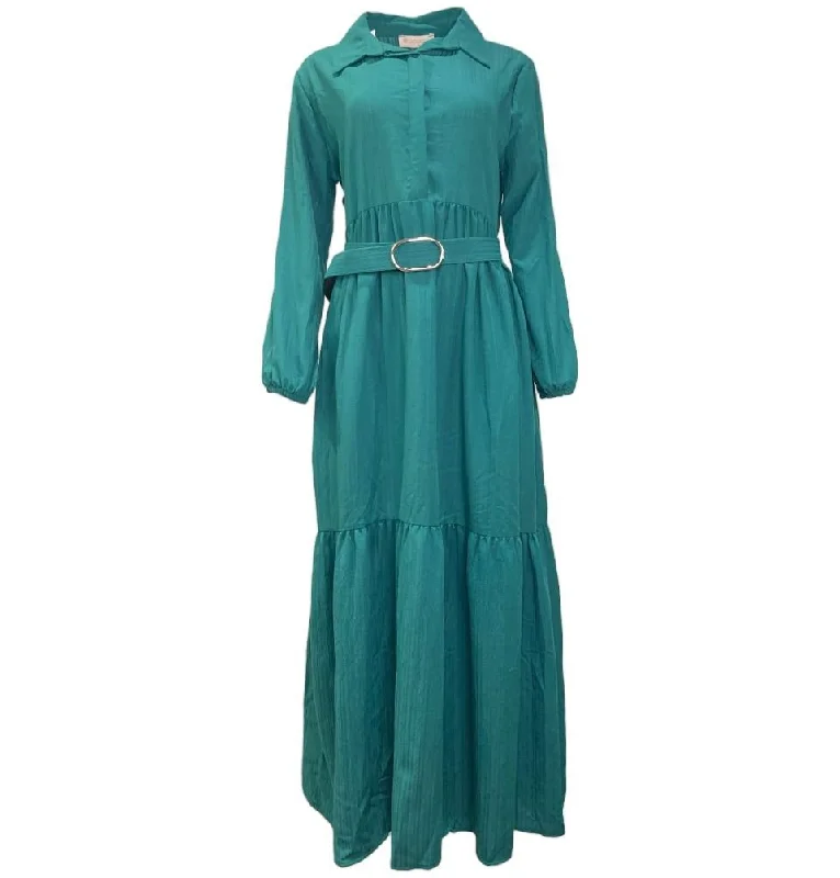 Modest Women's Dress - Striped Green