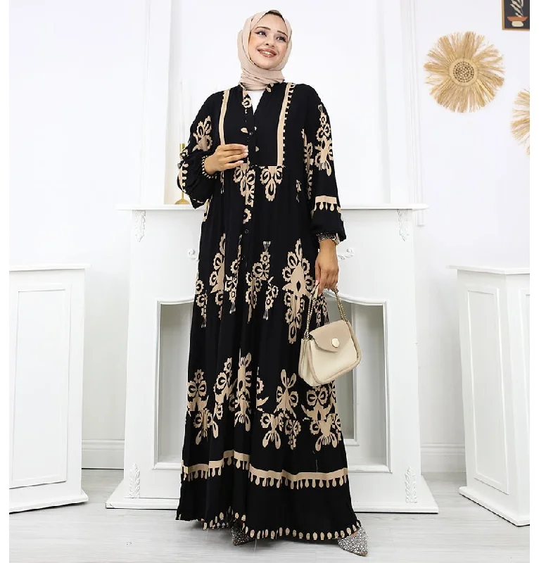 Modest Women's Summer Florya Dress - Black & Beige