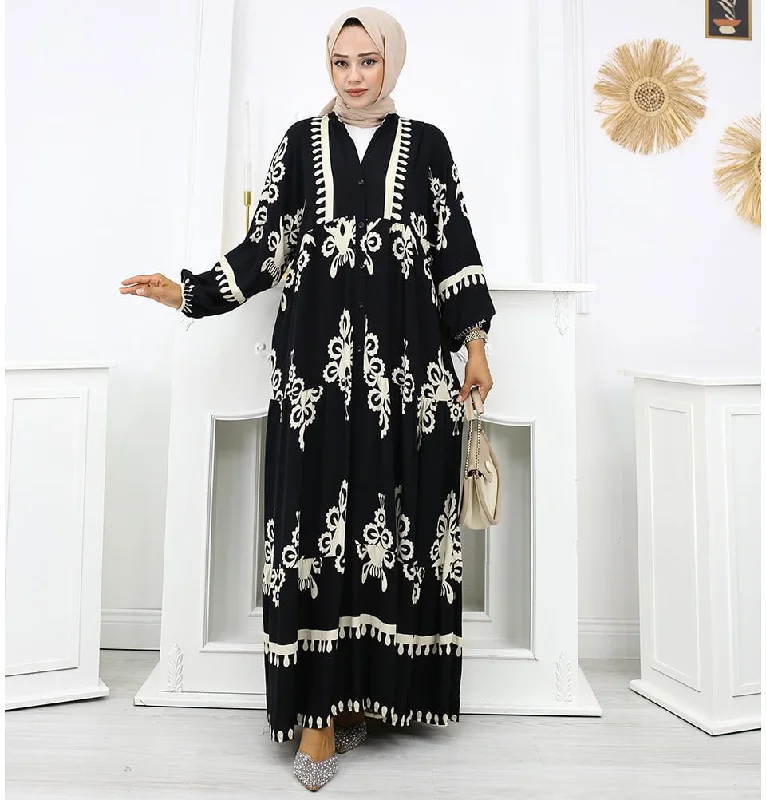 Modest Women's Summer Florya Dress - Black & White