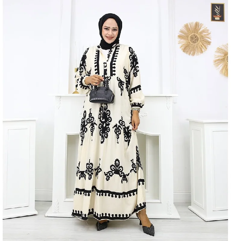 Modest Women's Summer Florya Dress - White & Black