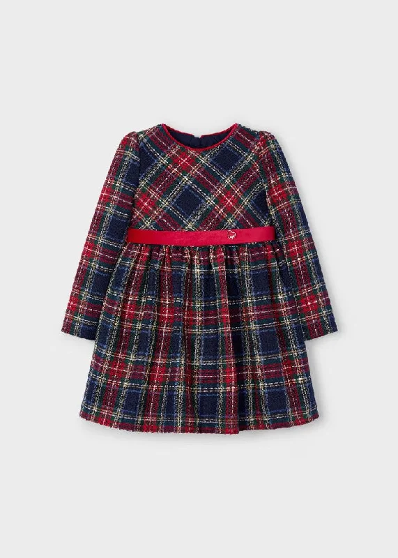 Navy & Cherry Plaid Holiday Dress by Mayoral