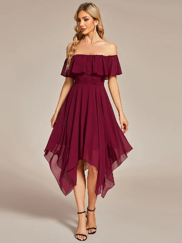 Off Shoulder Asymmetrical Hem Wholesale Chiffon Bridesmaid Dresses