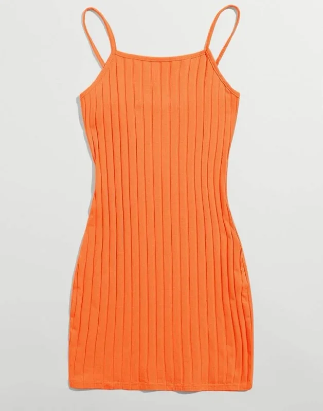 Orange Ribbed Knit Dress