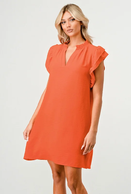 Orange Ruffle Neck Dress