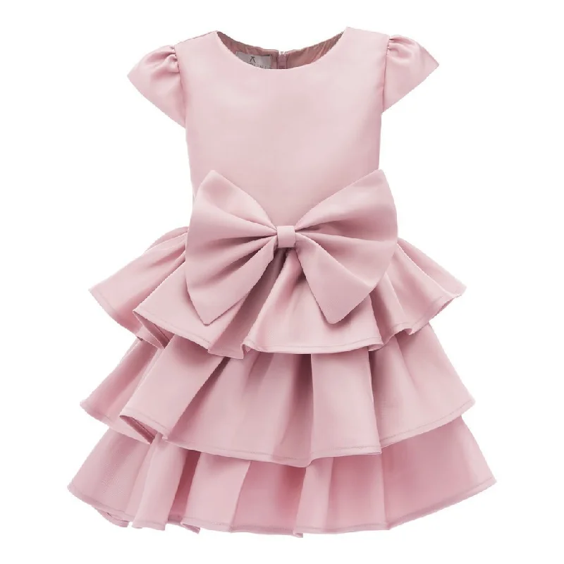 Pink Satin Ruffle Bow Dress