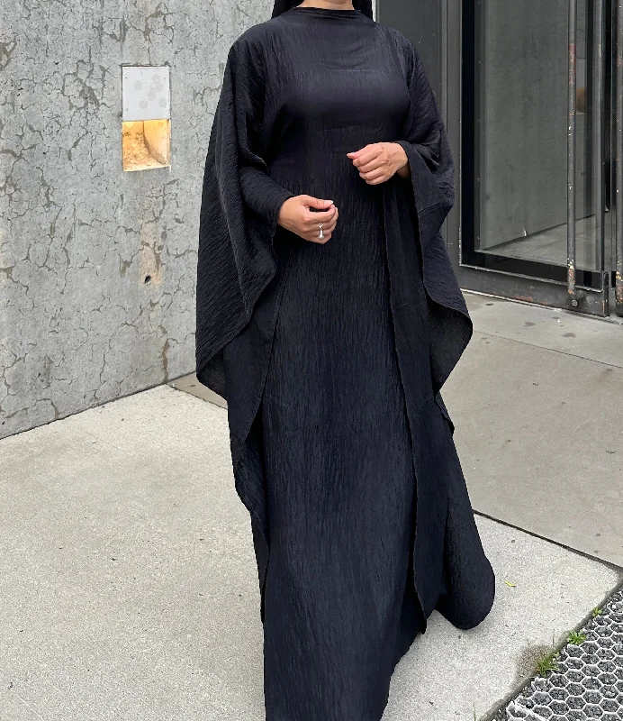 Black Plissé Kaftan Dress