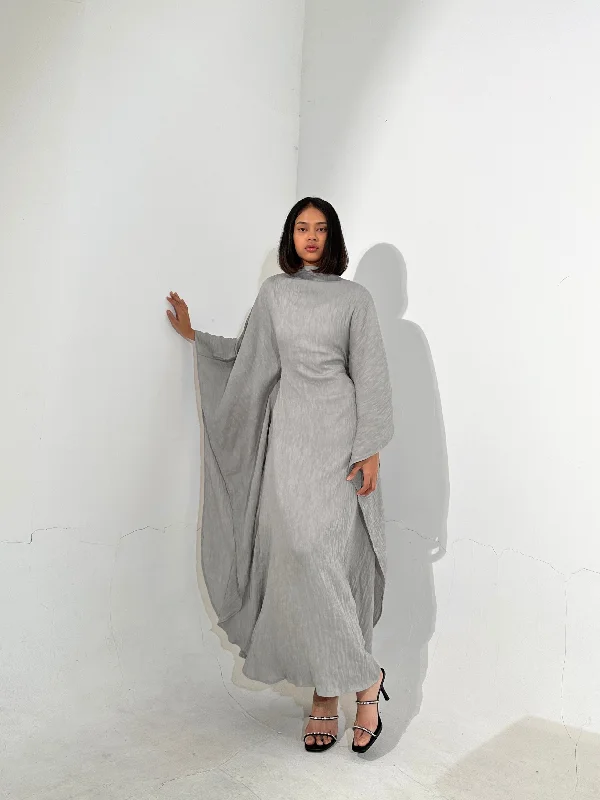 Gray Plissé Kaftan Dress