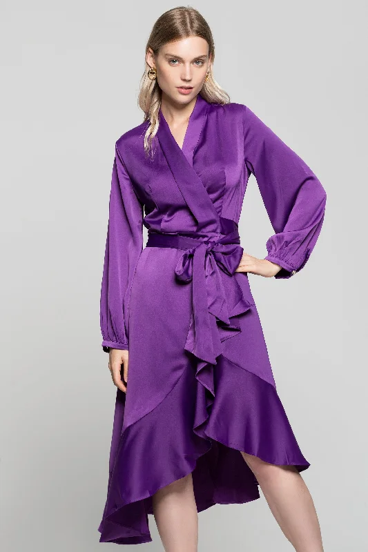 Purple Solid Wrap Around Mullet Dress