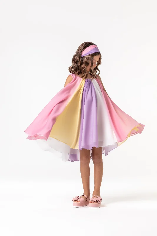 Petite Cherie Rainbow Chiffon Dress