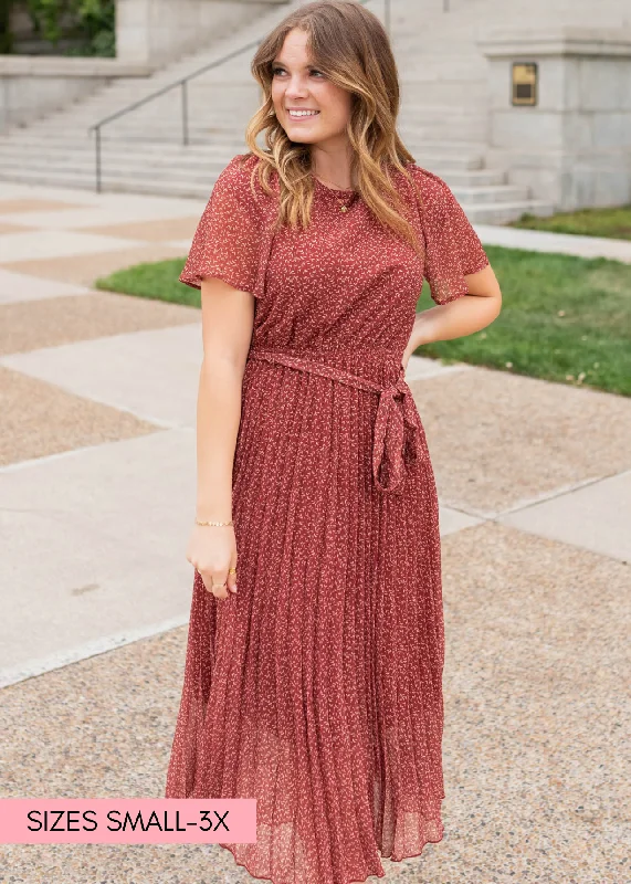 Ryanna Burgundy Pleated Tie Dress