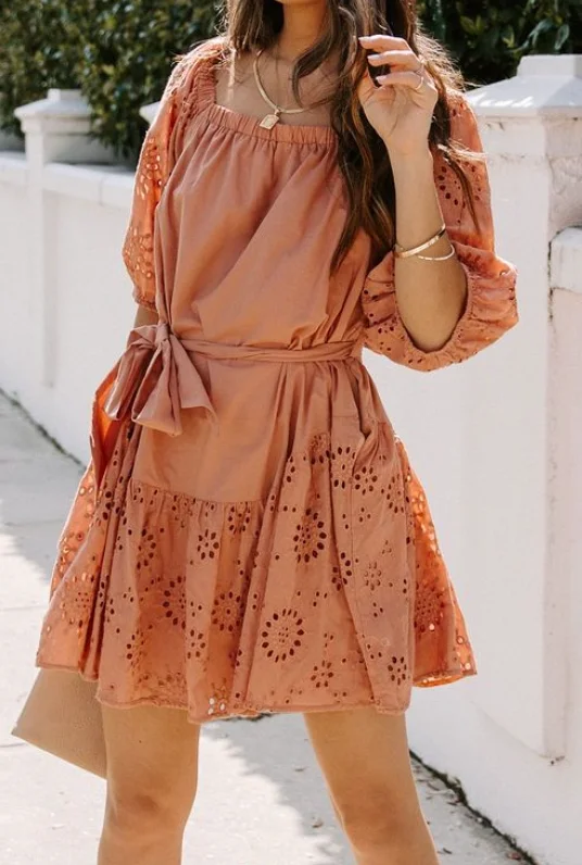 Santorini Salmon Eyelet Dress