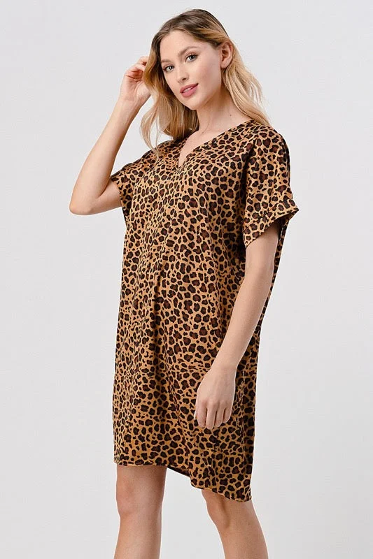 Satin Cheetah Knee Length Dress