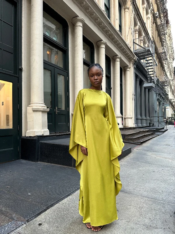 Chartreuse Satin Kaftan Dress