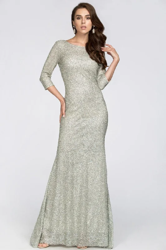 Silver Embellished Sleeved Sheath Gown