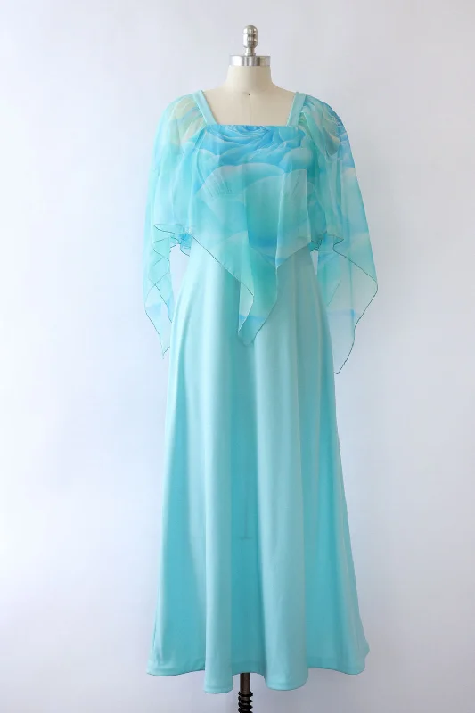 Sky Blue Chiffon Cape Dress M