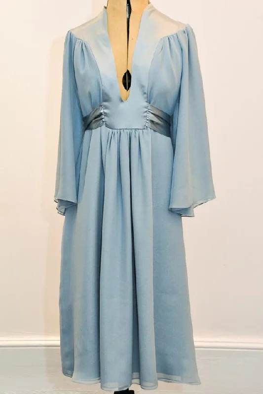 Smokey Blue Silk Georgette Dress, Made To Order