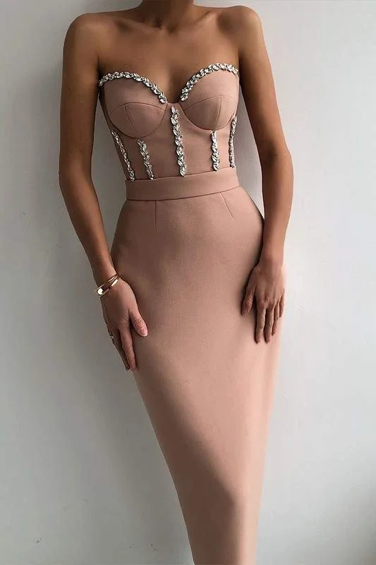 STRAPLESS EMBELLISHED EVENING DRESS