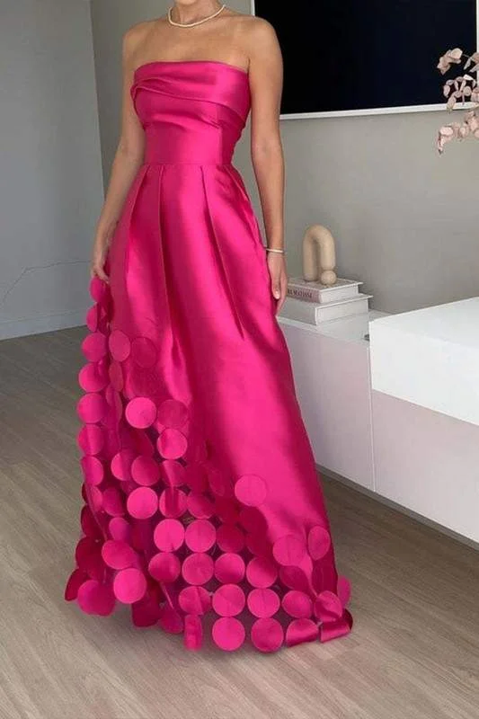 STRAPLESS SATIN EVENING GOWN