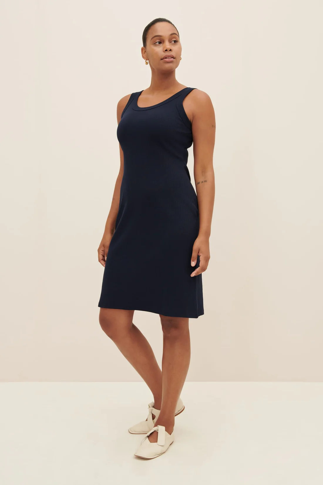 The Column Rib Dress in Navy | Kowtow