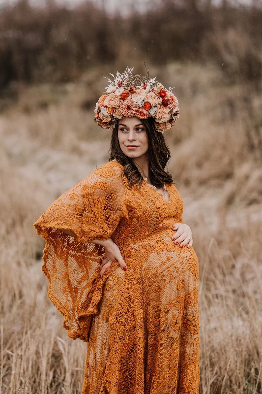 The Sienna Sunset Dress in hand dyed burnt orange