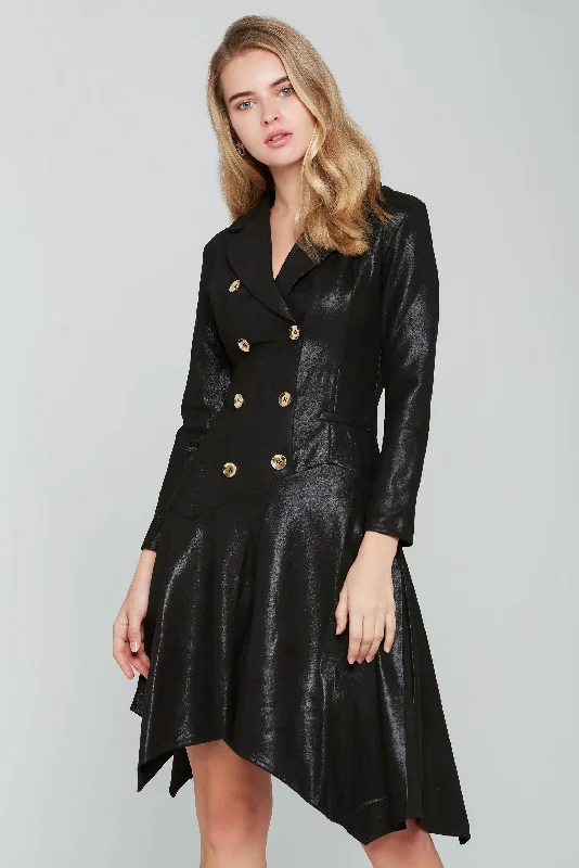 True Black Double Breasted Button-up Blazer Dress