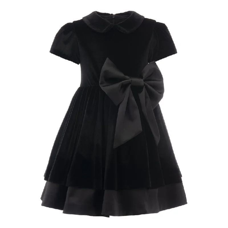 Black Velvet Bow Jersey Dress