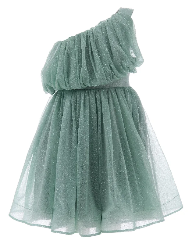 Green Izorah Off Shoulder Glitter Dress