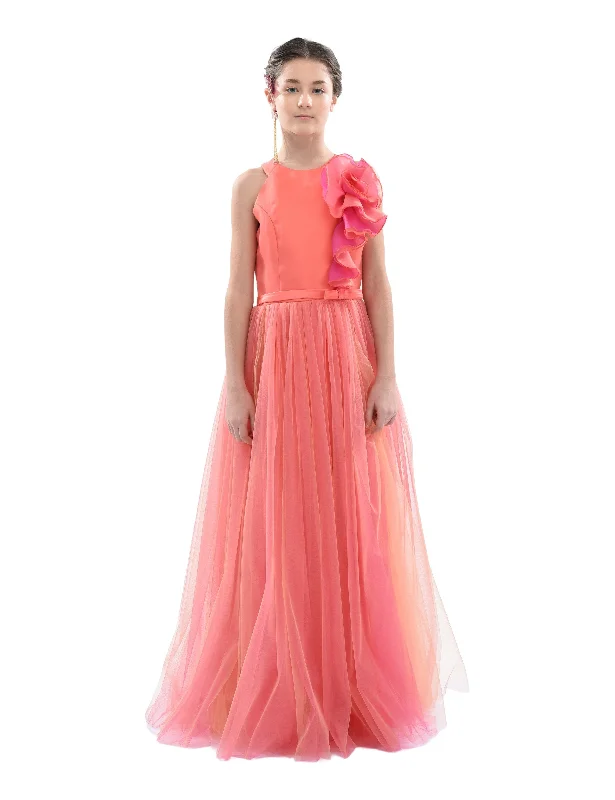 Orange Malaga Halter Ruffle Gown