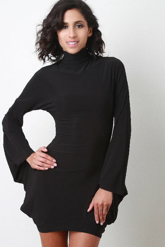 Solid Connected Bell Sleeve Dress