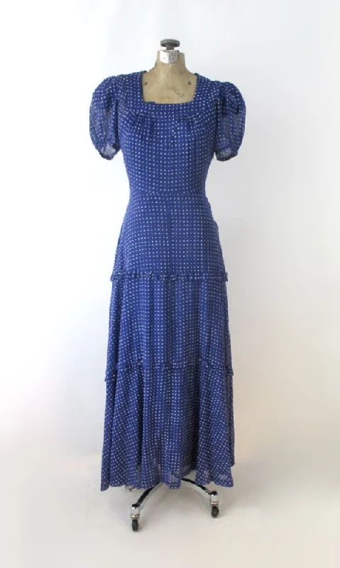 Vintage 30s 40s Sheer Blue Swiss Dot Dress Gown XS