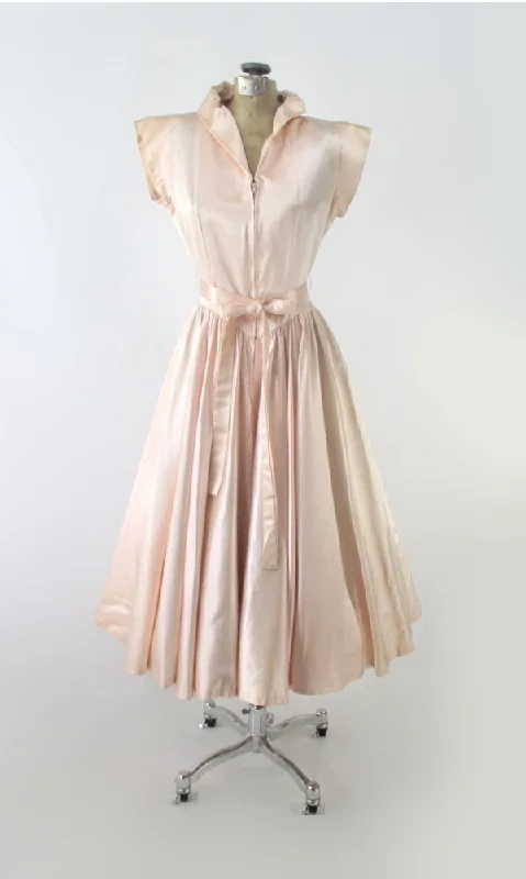 Vintage 40s 50s Soft Pink Satin Evening Lounge Dress S